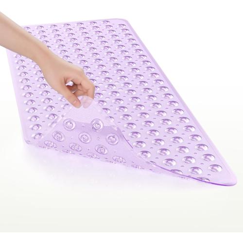 Purple AmazerBath Shower Mat Non Slip 40 x 16 Inches, Shower Stall Mats with Suction Cups and Drain Holes, Non Slip Bath Mat for Tub for Elderly & Kids, Clear Purple