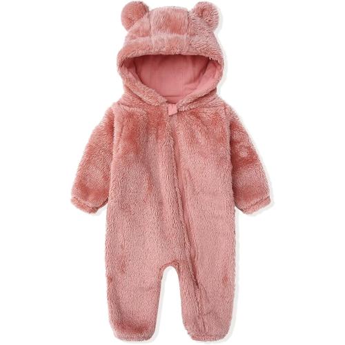 6-9 Months Newborn Baby Snowsuit Fleece Lined Onesie Outfits Warm Hooded Romper for Infant