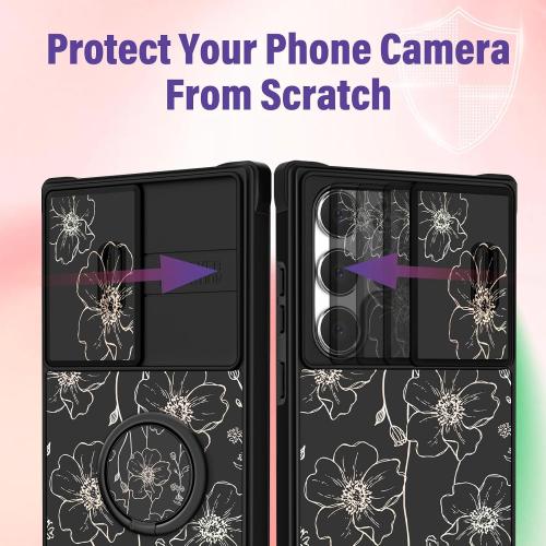 Funermei for Samsung Galaxy S25 Ultra Case with Ring Stand, Flower