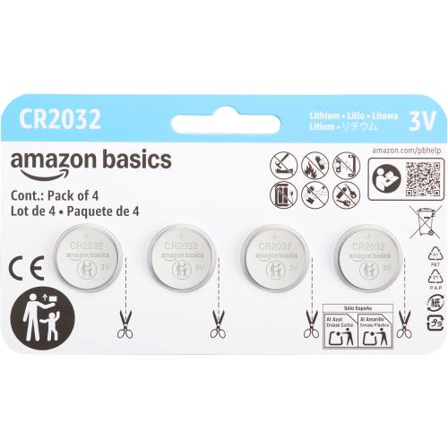 Amazon Basics CR2032 Lithium Batteries, 4-Pack, Child-Proof Package, Non-Coated - AirTag Compatible