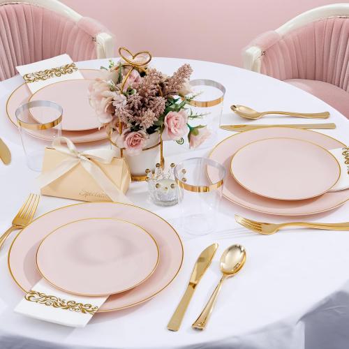 Supernal 350pcs Pink Plastic Plates,Plates Disposable