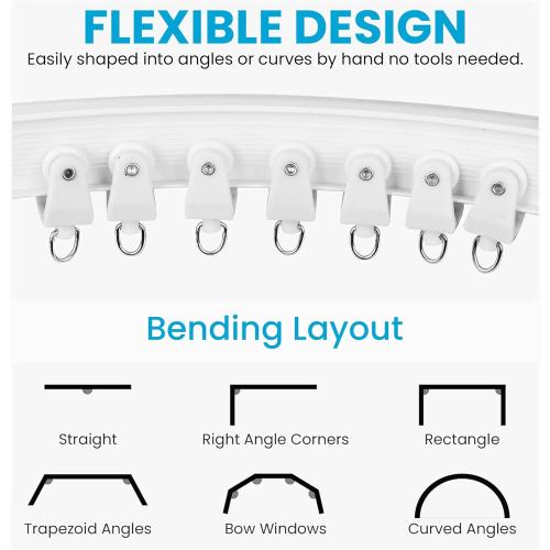 Plastic Curved Curtain Track – 5M Flexible Bendable White Ceiling Mount Rail for Room Divider, Shower, Bathroom, Drop Ceiling Installation