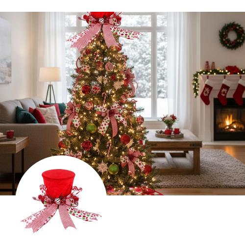 Festive Christmas Tree Topper Hat Decoration for Holiday and Indoor
