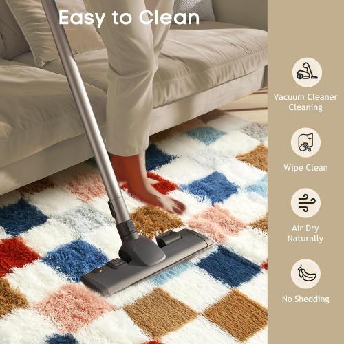 Ophanie Checkered Rainbow Rug for Living Room Bedroom,Colorful Fluffy Soft Cute Fuzzy Area Rugs,Shag Plush Shaggy Bedside Floor 4x6 Furry Carpet Kids Baby Teen Dorm Decor with Over 99 pcs Pile fibers