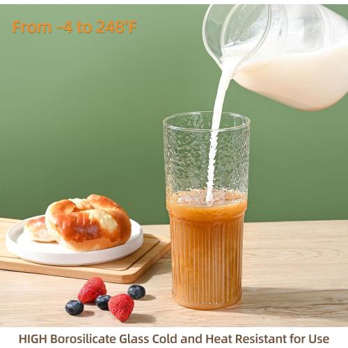 20 OZ Iced Coffee Cup With Glass Lids and Straws,High Borosilicate Glass Tumbler Cup Reusable Wide Mouth Smoothie Cups(Clear,1cup)…