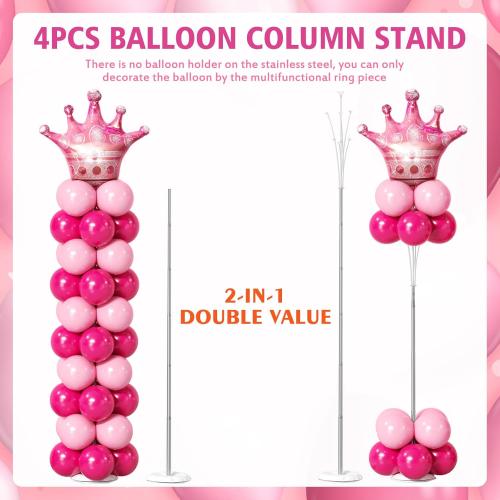 Bezente Balloon Column Stand Set of 4, 9 Feet Adjustable Telescopic Balloon Stand Kit for Floor, Ballon Column Tower with Base and Pole, Metal Backdrop Stands for Baby Shower, Party Decorations