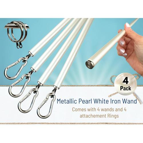 46 inch (4 Pack) Pearl White Iron Curtain Pull Wand - Strong Drapery Pull Rod - Versatile Curtain Wand - Metal Drapery Wand (46in WW 4pk)