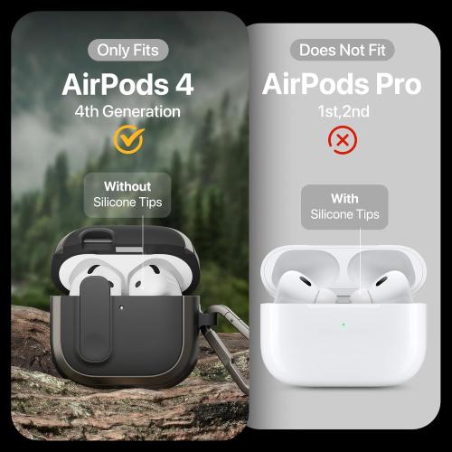 MAGEASY Odyssey AirPods 4 Case Cover (Color: Sand-Brown) Rugged with Secure Lock, Carabiner Clip for Drop Protection, Wireless Charging Compatible Apple AirPod 4th Generation