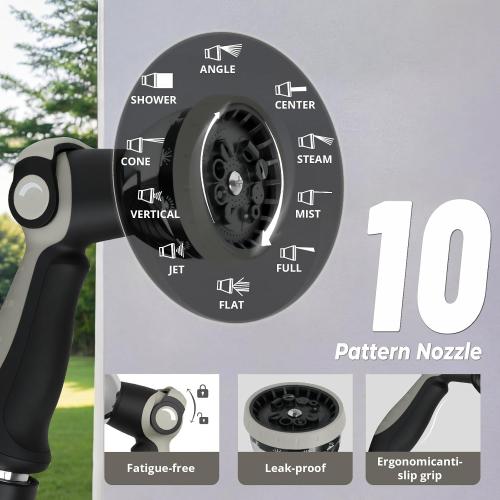 Retractable Garden Hose Reel 1/2 inch x 100ft, 3-Ply Reinforced Heavy Duty, Any Length Lock, 180° Swivel Bracket, Slow Return, Auto-Layering, 10 Spray Patterns for Outdoor Watering