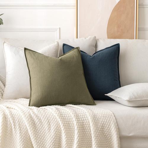 MIULEE Decorative Linen Euro Sham Pillow Covers 26x26 Light Olive Green ​Boho Farmhouse​ ​Neutral Couch Throw Pillows for Bed Pack of 2 Accent Modern Pillowcase Summer Sofa Livingroom Home Decor