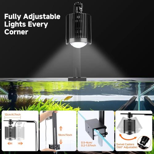 fishkeeper Clip On Aquarium Light, 24/7 Fish Tank Light with Timer, DIY 3 Colors & 10 Brightness Full Spectrum Aquarium LED Lights with Adjustable Metal Clamp for Freshwater Plants Fish Tanks (100W)