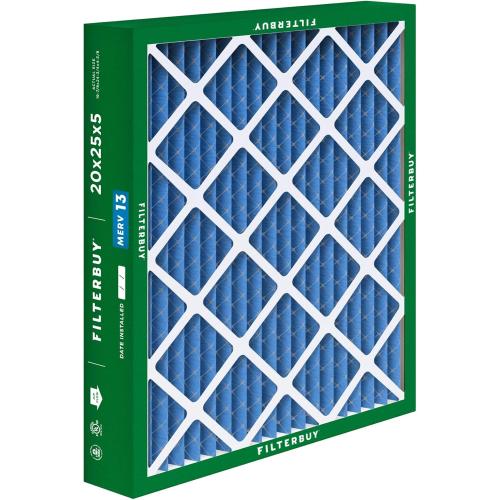 Filterbuy 20x25x5 Air Filter MERV 13 Optimal Smoke & Allergy Defense (2-Pack), Pleated HVAC AC Furnace Filters for Honeywell FC100A1037, Lennox X6673, and More (Actual Size: 19.88 x 24.75 x 4.38)