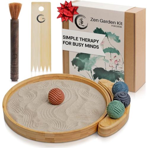 ENSO SENSORY Japanese Zen Garden Kit for Desk – 12” Bamboo Sand Garden Zen Décor | Meditation Gift | Sensory Therapy Tool for Mindfulness & Emotional Wellness