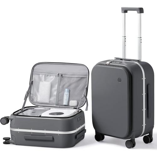 Grey mixi 20 Inch Carry On Luggage 22x14x9 Airline Approved PC Hard Shell Suitcase Top Opening Aluminum Frame Travel Suitcases with Wheels, Rock Gray