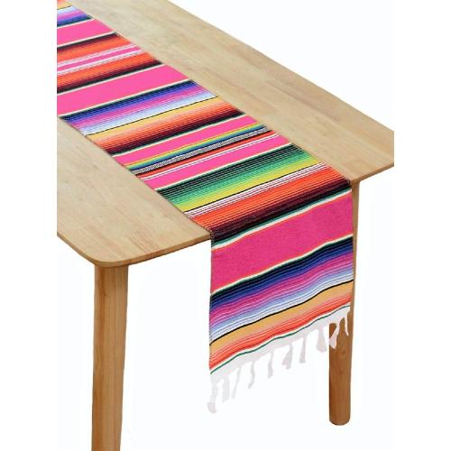 BOXAN Mexican Serape Table Runner for Mexican Party Wedding Decorations Outdoor Picnics Dining Table, Fringe Cotton Blanket Fiesta Table Runners, 14 x 84 Inch