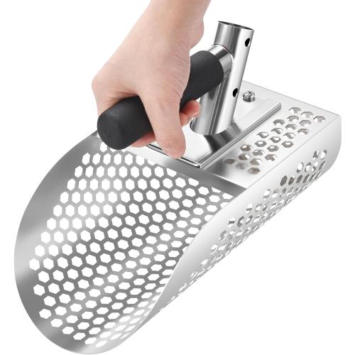 GADFISH Sand Scoop for Metal Detecting, Heavy Duty Metal Detector Beach Finds Scoop, Stainless Steel Metal Detecting Tool Digging Shovel Fast Sifting Stainless Steel Shovel