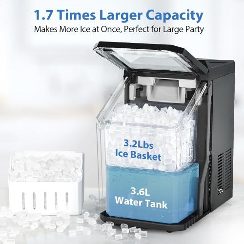 Aeitto Nugget Ice Maker Countertop, 55lbs/Day, Rapid Ice Release in 5 Mins, Large Capacity Chewable Ice Maker, Self-Cleaning with Stainless Steel Housing Ice Machine for Home Office and Party, Blcak