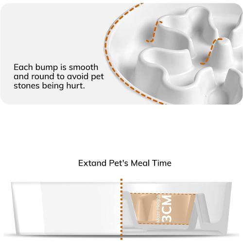 Slow Feeder,Ceramic-Slow Feeder Dog Bowls Medium Breed,Puzzle Food Bowl Maze,2.5 Cups Slow Feed Dog Bowl for Medium Dogs,White