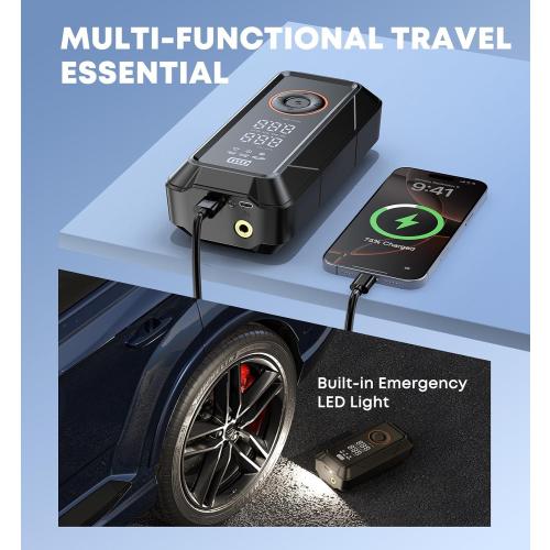 Tire Inflator Portable Air Compressor, Cordless & 12V DC Air Inflator for Car Bikes MotorcycleTires Balls with Auto Shut-Off, Digital Pressure Gauge, Compact Emergency Pump