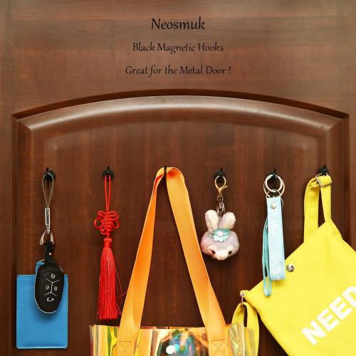 Neosmuk Magnetic Hooks, Heavy Duty 30lb  Strong Magnet Hook for Cruise Cabins, Cruise Ship Essentials for Hanging, Metal Wall Refrigerator Hangers (Black, 5 Pack)