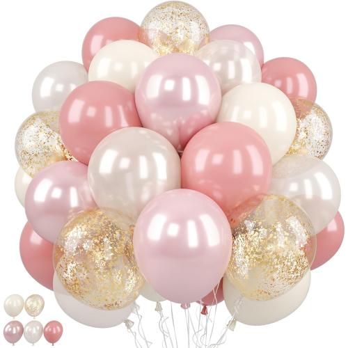 Pink and Gold Balloons, 50PCS 12 Inch Double Stuffed Metallic Balloons