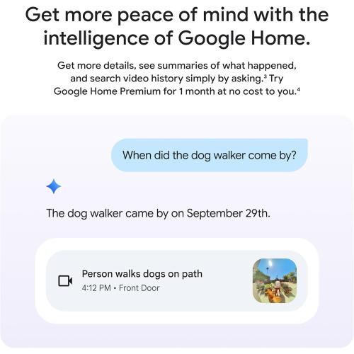 Google Nest Doorbell (Wired, 3rd Gen) - 2K Video and Gemini, Live View, Night Vision, 2-Way Audio - Works with Google Home - 2025 Model - Snow
