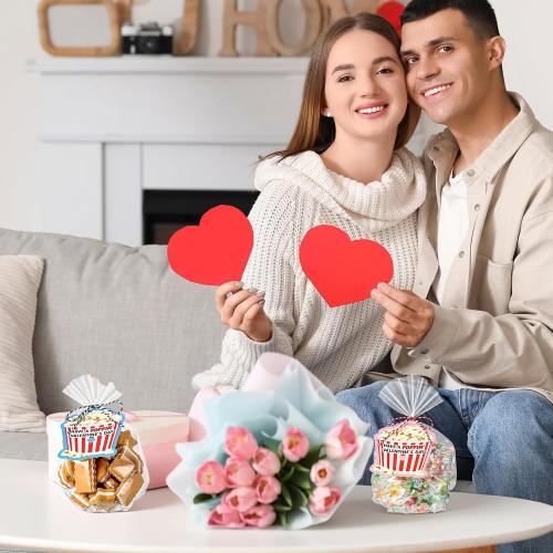 Tenceur 48 Pcs Valentine's Day Popcorn Tag Have a Poppin' Valentine's Day Gift Tags with OPP Bags and Ropes Valentines Labels Card for Popcorn Notecard Exchange Gift School Classroom Party Favors