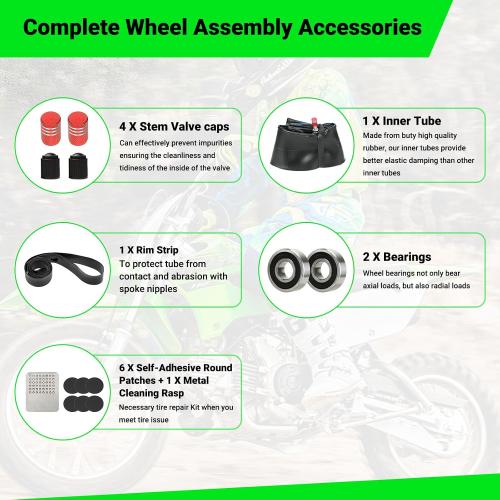 Size 1.85x14 Rear Wheel Rim and 12mm Bearings Strip Kit fit 90/100-14 3.00-14 14 Inch Dirt Pit Bike Tire KLX125 KX85 TTR125 YZ80 RM80 Taotao DB17 SR150 DR90 Apollo 125 Motorcycle Parts (15mm Axle)
