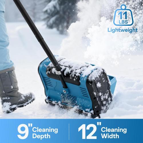 20V Electric Snow Shovel, 12-Inch Cordless Snow Blower with 2 4.0Ah Batteries & Fast Charger, Adjustable Front Handle, Directional Chute Lightweight 11lb for Driveway, Sidewalk, and Steps