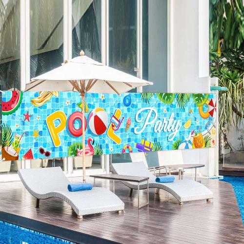 AIBIIN Pool Party Banner Summer Swimming Pool Yard Sign Decorations Splish Splash Summer Pool Decorations Hanging Outdoor Gate Decor Fence Banner Indoor Wall Decor 98x20inch