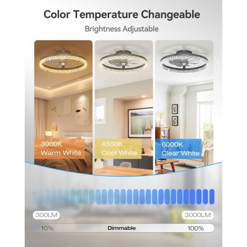 addlon Ceiling Fans with Lights and Remote, 20'' Low Profile Ceiling Fans, 3000-6000K Dimmable Modern Flush Mount LED Fan Light, Fandelier Ceiling Fan for Bedroom, Kitchen, Living Room, Black