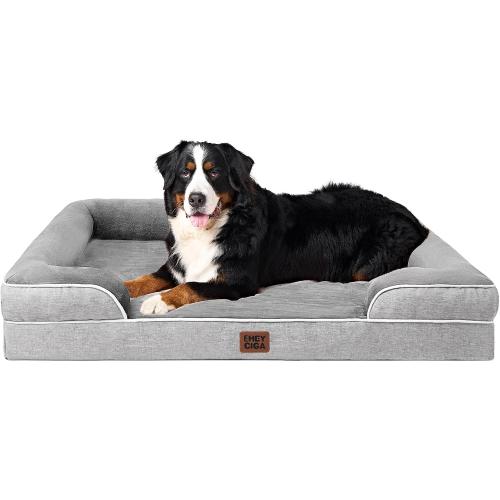 EHEYCIGA Orthopedic XXL Dog Bed, Waterproof Washable XL Big Pet Bed 48 | Non-Slip Bottom and Egg-Crate Memory Foam Extra Large Pet Couch Bed with Washable Removable Cover, Grey