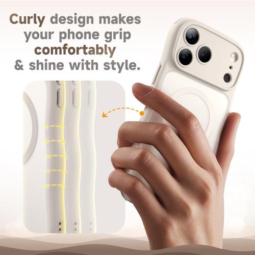 for iPhone 17 Pro Max Case for Women Girls,【Compatible with MagSafe】,【Camera Control】,【Full Camera Protection】, Cute Wave Magnetic Phone Case for iPhone 17 Pro Max,Stone