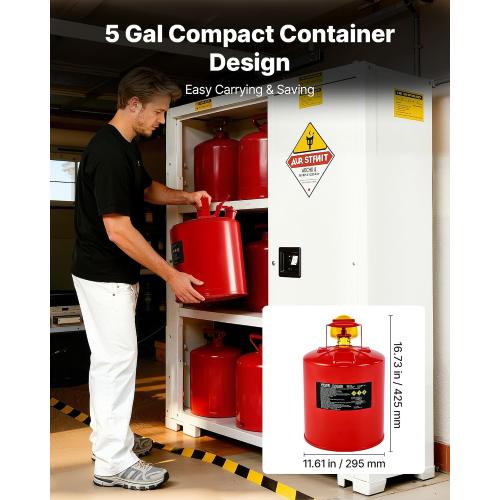 VEVOR Safety Gas Can, 5 Gallon Type I Red Metal Container for Liquid Material with Stainless Steel Flame Arrester, Self-Closing Lid & PE Funnel, Carbon Steel Flammable Saving with Handle