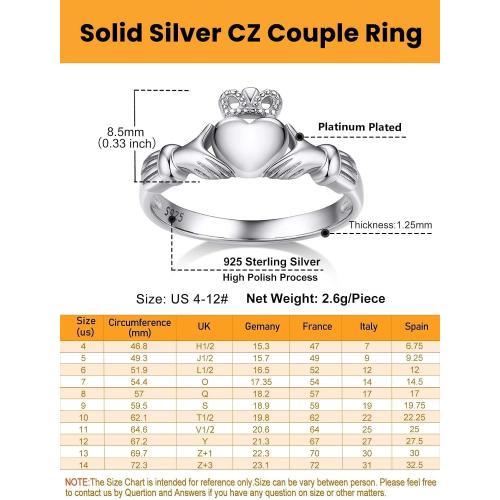 Bestyle 925 Sterling Silver Ring for Women, Minimalist Claddagh Ring Celtic Knot Ring for Women, Irish Promise Wedding Band, Gold/Rose Gold Vermeil Women Band Ring, Stackable, Gift for Her