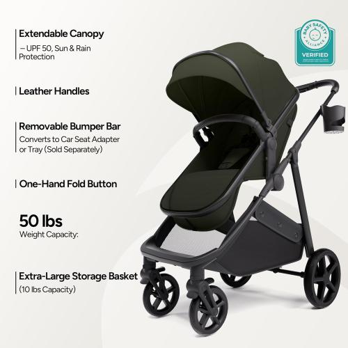 Mompush Wiz 2 in 1 Baby Stroller with Infant Pramette Mode, One Hand Fold Convertible Newborn to Toddler Stroller with Reversible Seat and Large UPF 50  Canopy