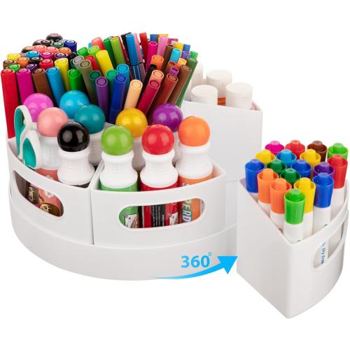 Art Supplies Organizer, Extra Large 360° Rotating Desk Organizer with 7 Removable Compartments, Marker Organizer for Home, Office, and Classroom, Crayon Holder