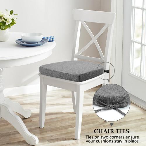 Set of 4 Size 16x16x2 Color grey Wellsin Chair Cushions for Dining Chairs 4 Pack - Kitchen Chair Cushions with Ties and Non-Slip Backing - Dining Chair Pads 16X16X2, Dark Gray
