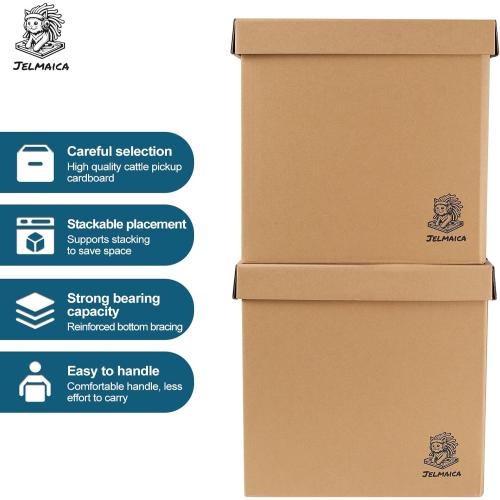 Vinyl Record Storage Box - Moving Box with Handles and Lids - Sturdy Cardboard Crate for Vinyl storage - Holds Up to 60 Records or LPs - Set of 4 Boxes (Kraft)