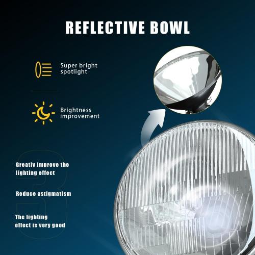 HMCYCI 7 Inch H6024 Round Headlight Sealed Beam Glass Housing   H4/9003 LED Headlight Bulbs,Interchange: H6024 6014 7 INCH Round 7inch 7in 178 mm 178mm PAR 56, Pack of 4