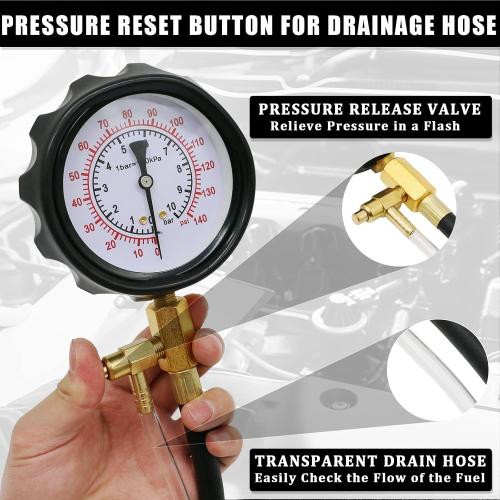 0-140PSI Fuel Injector Injection Pump Pressure Tester, Fuel Pressure Tester Kit, Universal Fuel Pump Pressure Tester Gasoline Car Truck Motorcycle Diagnostic Tool