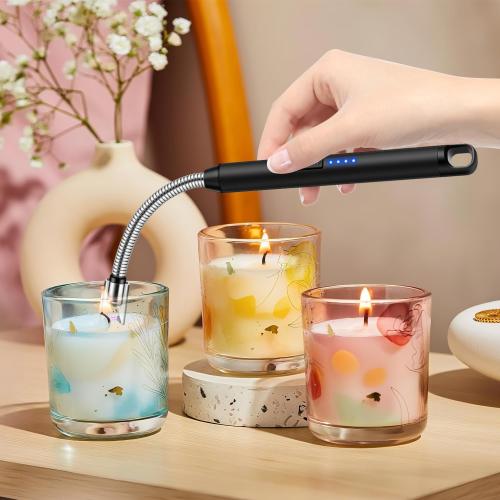 LcFun Candle Lighter with 360° Flexible Neck & Safety Lock, Windproof USB Rechargeable Electric Lighter Gift Sets, Flameless Arc Long Lighters Matches for Grill, BBQ, Camping, Fireplace, Stove
