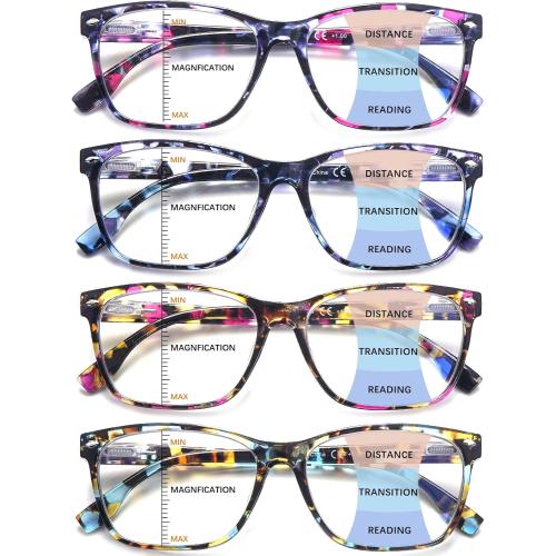 Progressive Multifocus Reading Glasses for Women, Pattern Print Blue Light Block Stylish Ladies Computer Readers