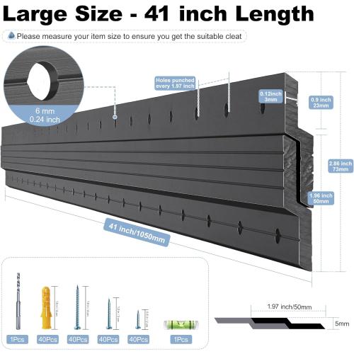 Black French Cleat Hanger 41 inch - 2 Pairs Heavy Duty Aluminum Alloy Z Bar Clips Picture Hanging Kit Wall Mounting 500 lbs Load Interlocking Brackets Mirror Hanging Hardware Frame Hanger