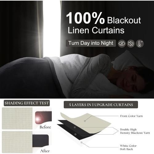 Cream White Blackout Drapes 96 Inches Long 2 Panels, Linen Room Darkening Fabric Thick for Bedroom Viral Pinch Pleated Window Curtains 96 Inches Long with Hooks Sound Deadening Insulated Thermal Cute