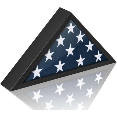 Flag Display Case for 5x9.5 Burial Flag - Veteran Flag Display Box - Solid Wood - Military Memorial Shadow Box Frame for Wall or Tabletop - Black