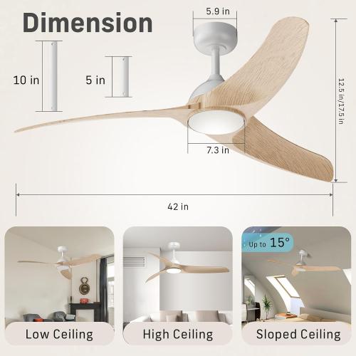 Size 42 Ceiling Fans with Lights, 42 inch Low Profile Ceiling Fan with Light and Remote Control, Flush Mount, 3CCT, Dimmable, Quiet Reversible Motor, Modern Ceiling Fan for Bedroom Indoor/Outdoor Use