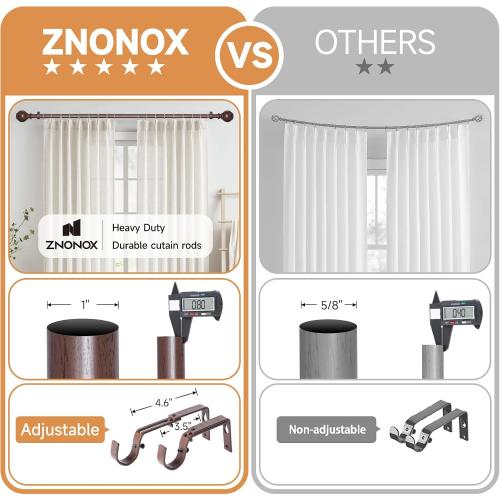 Wood Curtain Rods for Windows 28 to 48 Inches,1 inch Heavy Duty Window Curtain Rods with Imitation Wood Grain Finials,Decorative Drapery Rods Adjustable, 28-58(2.3-4.8ft), Bronze Wood