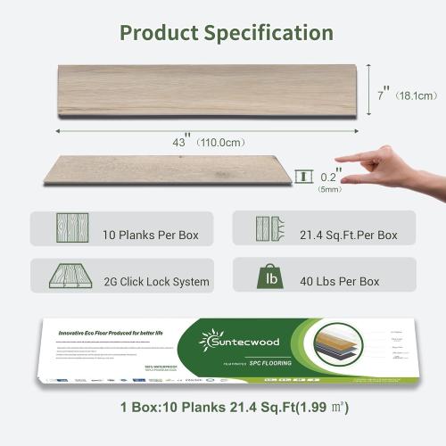 SPC Luxury Vinyl Flooring 5mm Thick | Waterproof Click Lock Rigid Core | IXPE Soundproof Underlayment | Easy Install Wood Look Plank​,10 Planks (21.5 Sq. Ft) (Hickory)