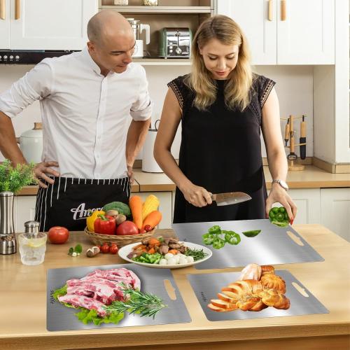 Set of 3 Titanium Cutting Board Set of 3,100% Pure Titanium Cutting Boards for Kitchen, 2025 New Double Sided Food-Grade Chopping Board for Cutting Meat Vegetable Fruit